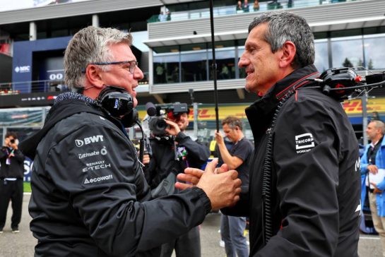 (L to R): Otmar Szafnauer (USA) Alpine F1 Team, Team Principal with Guenther Steiner (ITA) Haas F1 Team Prinicipal on the grid.
30.07.2023. Formula 1 World Championship, Rd 13, Belgian Grand Prix, Spa Francorchamps, Belgium, Race Day.
- www.xpbimages.com, EMail: requests@xpbimages.com &copy; Copyright: Batchelor / XPB Images