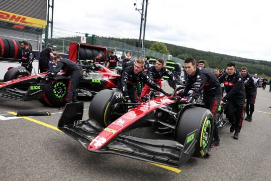 Valtteri Bottas (FIN) Alfa Romeo F1 Team C43 and Zhou Guanyu (CHN) Alfa Romeo F1 Team C43 on the grid.
30.07.2023. Formula 1 World Championship, Rd 13, Belgian Grand Prix, Spa Francorchamps, Belgium, Race Day.
- www.xpbimages.com, EMail: requests@xpbimages.com &copy; Copyright: Bearne / XPB Images