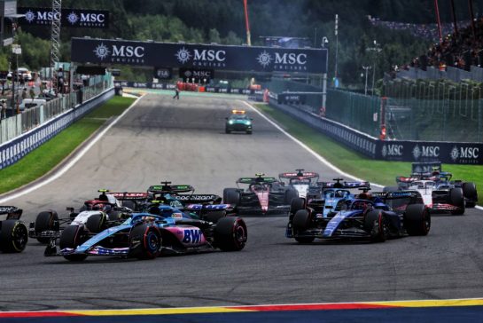 Pierre Gasly (FRA) Alpine F1 Team A523 at the start of the race.
30.07.2023. Formula 1 World Championship, Rd 13, Belgian Grand Prix, Spa Francorchamps, Belgium, Race Day.
- www.xpbimages.com, EMail: requests@xpbimages.com &copy; Copyright: Bearne / XPB Images