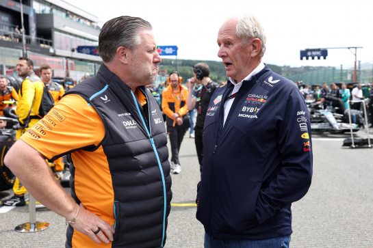 (L to R): Zak Brown (USA) McLaren Executive Director with Dr Helmut Marko (AUT) Red Bull Motorsport Consultant on the grid.
30.07.2023. Formula 1 World Championship, Rd 13, Belgian Grand Prix, Spa Francorchamps, Belgium, Race Day.
- www.xpbimages.com, EMail: requests@xpbimages.com &copy; Copyright: Bearne / XPB Images