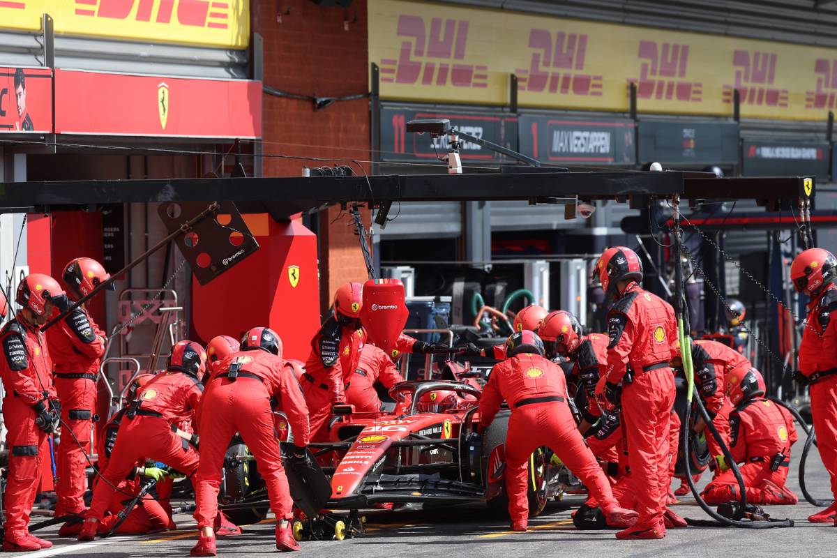 Charles Leclerc (MON) Ferrari SF-23 makes a pit stop.
30.07.2023. Formula 1 World Championship, Rd 13, Belgian Grand Prix, Spa Francorchamps, Belgium, Race Day.
- www.xpbimages.com, EMail: requests@xpbimages.com &copy; Copyright: XPB Images