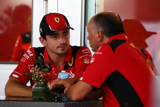 (L to R): Charles Leclerc (MON) Ferrari with Frederic Vasseur (FRA) Ferrari Team Principal.
14.09.2023. Formula 1 World Championship, Rd 16, Singapore Grand Prix, Marina Bay Street Circuit, Singapore, Preparation Day.
- www.xpbimages.com, EMail: requests@xpbimages.com &copy; Copyright: Moy / XPB Images