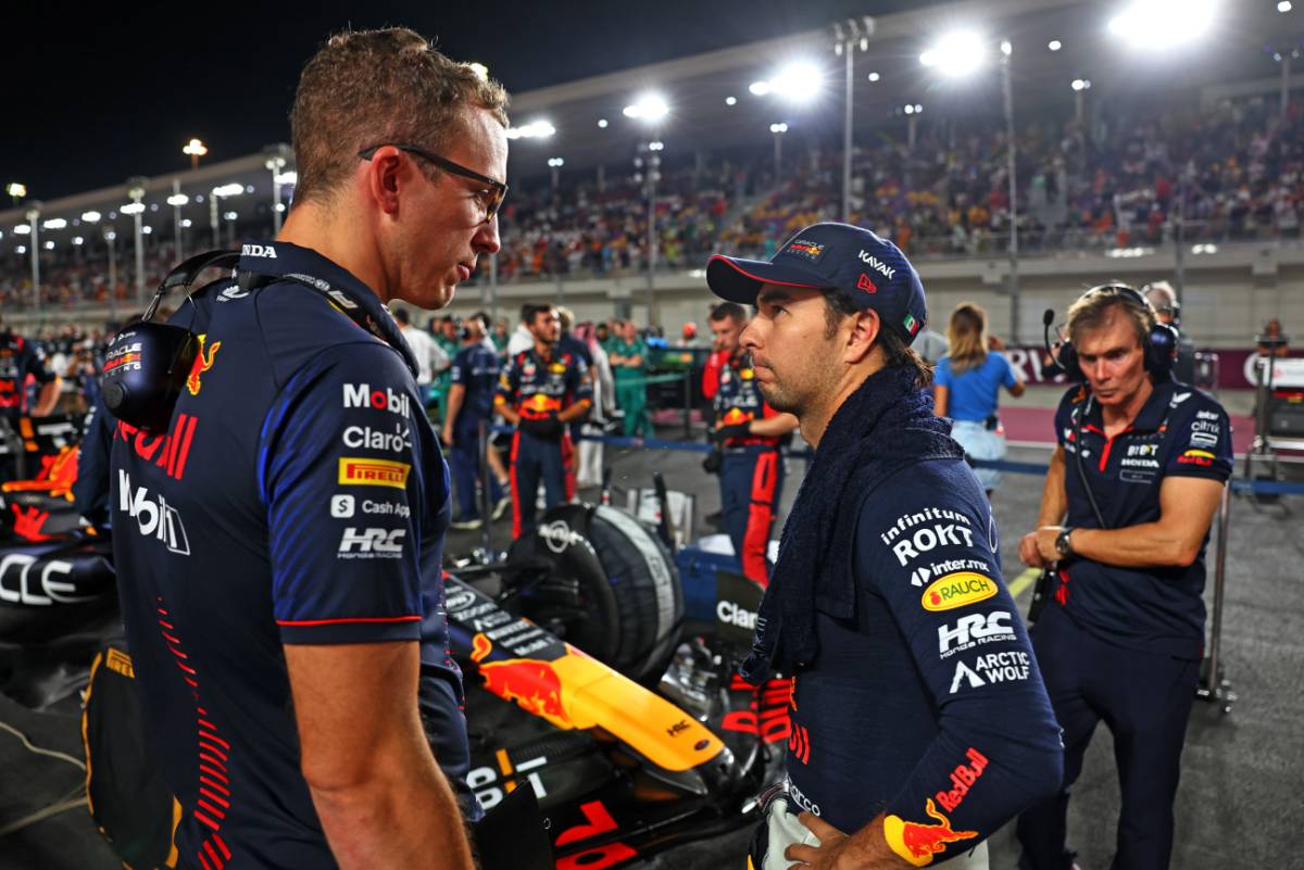 Sergio Perez (MEX) Red Bull Racing on the grid.
07.10.2023. Formula 1 World Championship, Rd 18, Qatar Grand Prix, Doha, Qatar, Sprint Day.
- www.xpbimages.com, EMail: requests@xpbimages.com &copy; Copyright: Batchelor / XPB Images