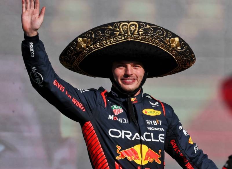 Race winner Max Verstappen (NLD) Red Bull Racing celebrates on the podium. 29.10.2023. Formula 1 World Championship, Rd 20, Mexican Grand Prix, Mexico City, Mexico, Race Day. - www.xpbimages.com, EMail: requests@xpbimages.com &copy; Copyright: Moy / XPB Images