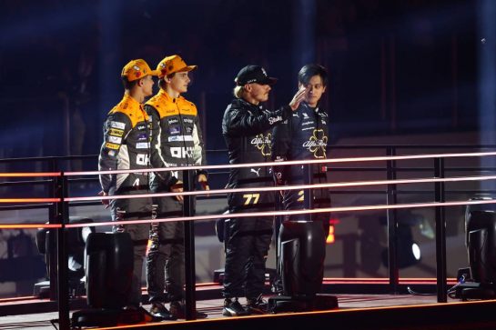(L to R): Lando Norris (GBR) McLaren; Oscar Piastri (AUS) McLaren; Valtteri Bottas (FIN) Alfa Romeo F1 Team; and Zhou Guanyu (CHN) Alfa Romeo F1 Team - Opening Ceremony.
15.11.2023. Formula 1 World Championship, Rd 22, Las Vegas Grand Prix, Las Vegas, Nevada, USA, Preparation Day.
- www.xpbimages.com, EMail: requests@xpbimages.com © Copyright: Batchelor / XPB Images