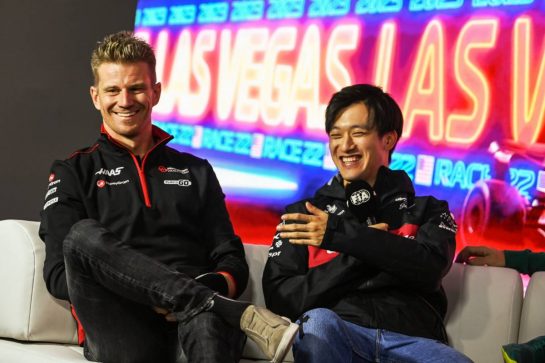 (L to R): Nico Hulkenberg (GER) Haas F1 Team and Zhou Guanyu (CHN) Alfa Romeo F1 Team in the FIA Press Conference.
15.11.2023. Formula 1 World Championship, Rd 22, Las Vegas Grand Prix, Las Vegas, Nevada, USA, Preparation Day.
- www.xpbimages.com, EMail: requests@xpbimages.com © Copyright: XPB Images