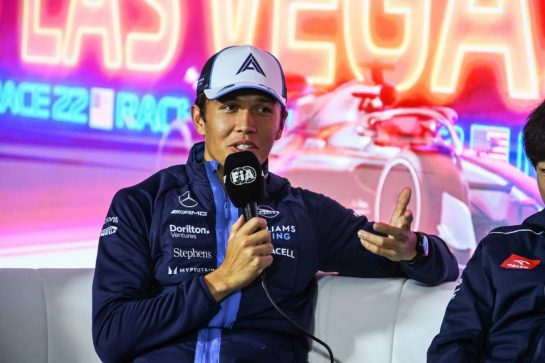 Alexander Albon (THA) Williams Racing in the FIA Press Conference.
15.11.2023. Formula 1 World Championship, Rd 22, Las Vegas Grand Prix, Las Vegas, Nevada, USA, Preparation Day.
- www.xpbimages.com, EMail: requests@xpbimages.com © Copyright: XPB Images
