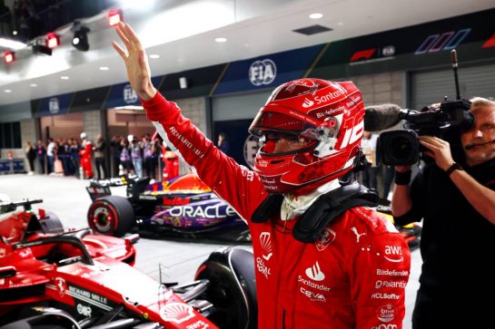 Charles Leclerc (MON) Ferrari SF-23 celebrates his pole position in qualifying parc ferme.
17.11.2023. Formula 1 World Championship, Rd 22, Las Vegas Grand Prix, Las Vegas, Nevada, USA, Qualifying Day.
- www.xpbimages.com, EMail: requests@xpbimages.com © Copyright: Coates / XPB Images