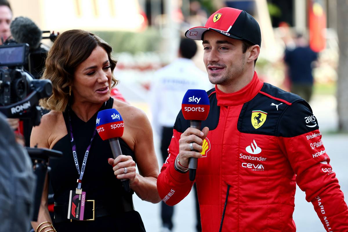 Charles Leclerc (MON) Ferrari with Natalie Pinkham (GBR) Sky Sports Presenter.
05.03.2023. Formula 1 World Championship, Rd 1, Bahrain Grand Prix, Sakhir, Bahrain, Race Day.
- www.xpbimages.com, EMail: requests@xpbimages.com &copy; Copyright: Batchelor / XPB Images