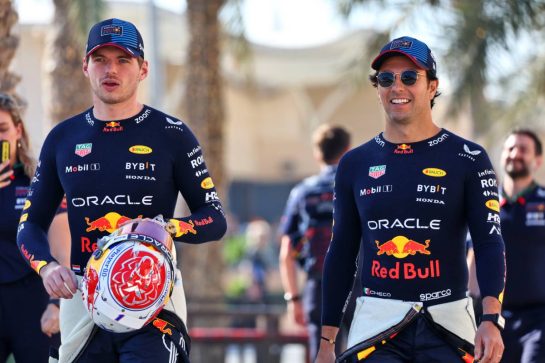 (L to R): Max Verstappen (NLD) Red Bull Racing and Sergio Perez (MEX) Red Bull Racing.
21.02.2024. Formula 1 Testing, Sakhir, Bahrain, Day One.
- www.xpbimages.com, EMail: requests@xpbimages.com © Copyright: Batchelor / XPB Images