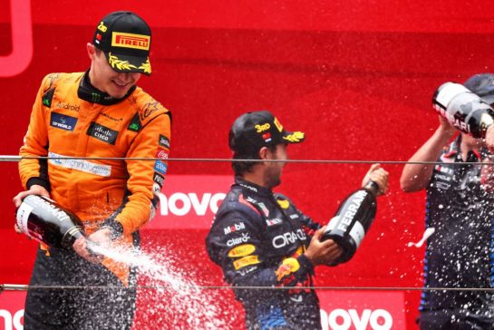 Lando Norris (GBR) McLaren celebrates his second position on the podium.
21.04.2024. Formula 1 World Championship, Rd 5, Chinese Grand Prix, Shanghai, China, Race Day.
- www.xpbimages.com, EMail: requests@xpbimages.com © Copyright: Batchelor / XPB Images