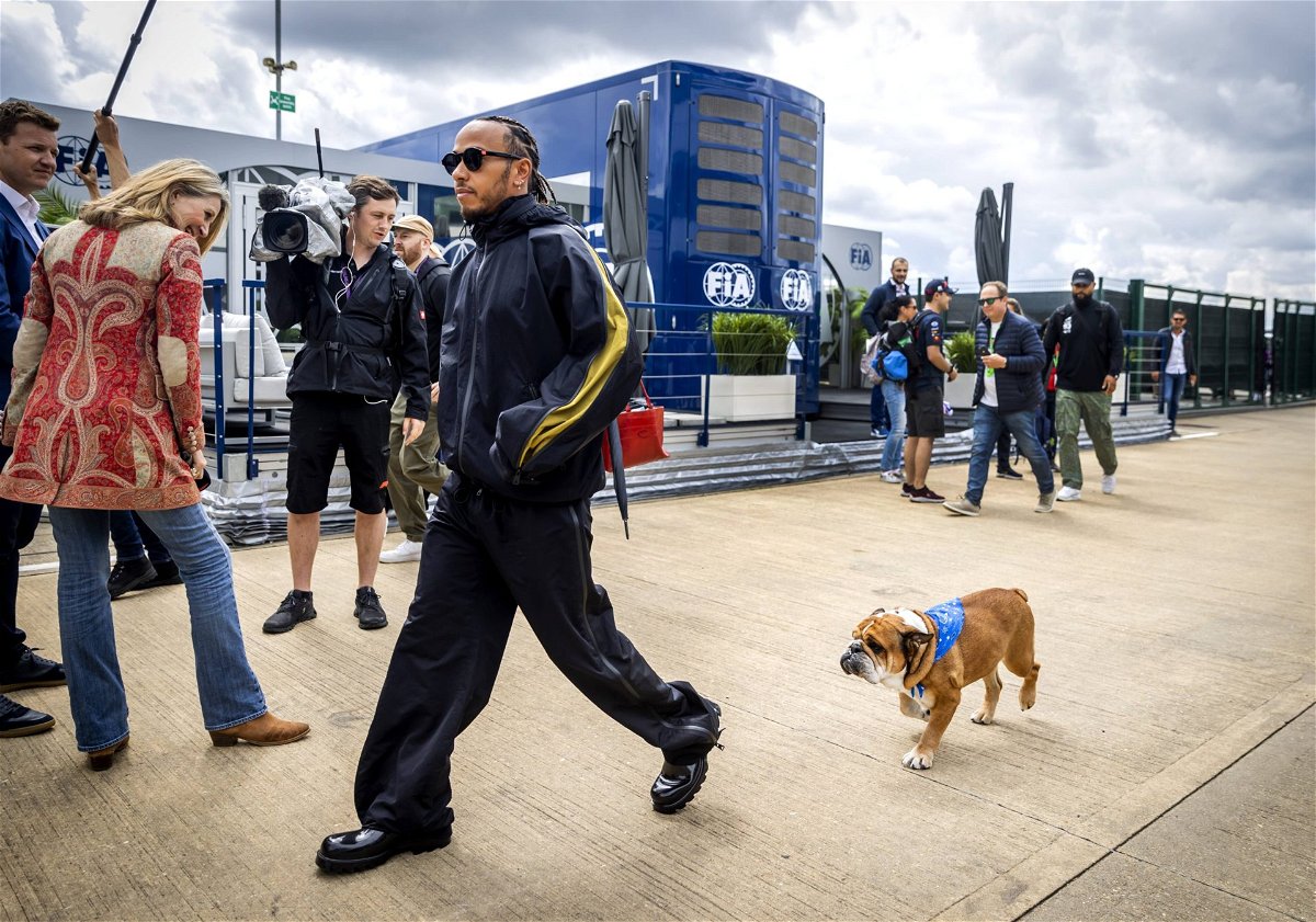 Lewis Hamilton with his dog Roscoe