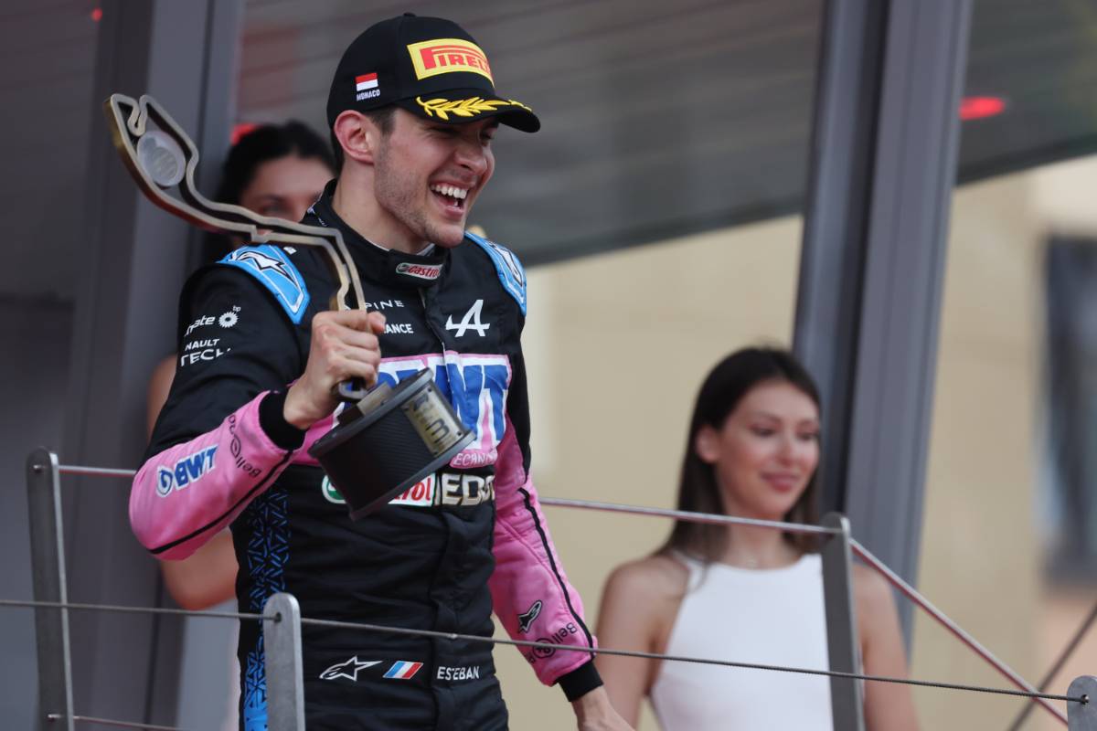 Esteban Ocon (FRA) Alpine F1 Team celebrates his third position on the podium. 28.05.2023. Formula 1 World Championship, Rd 7, Monaco Grand Prix, Monte Carlo, Monaco, Race Day. - www.xpbimages.com, EMail: requests@xpbimages.com &copy; Copyright: Bearne / XPB Images