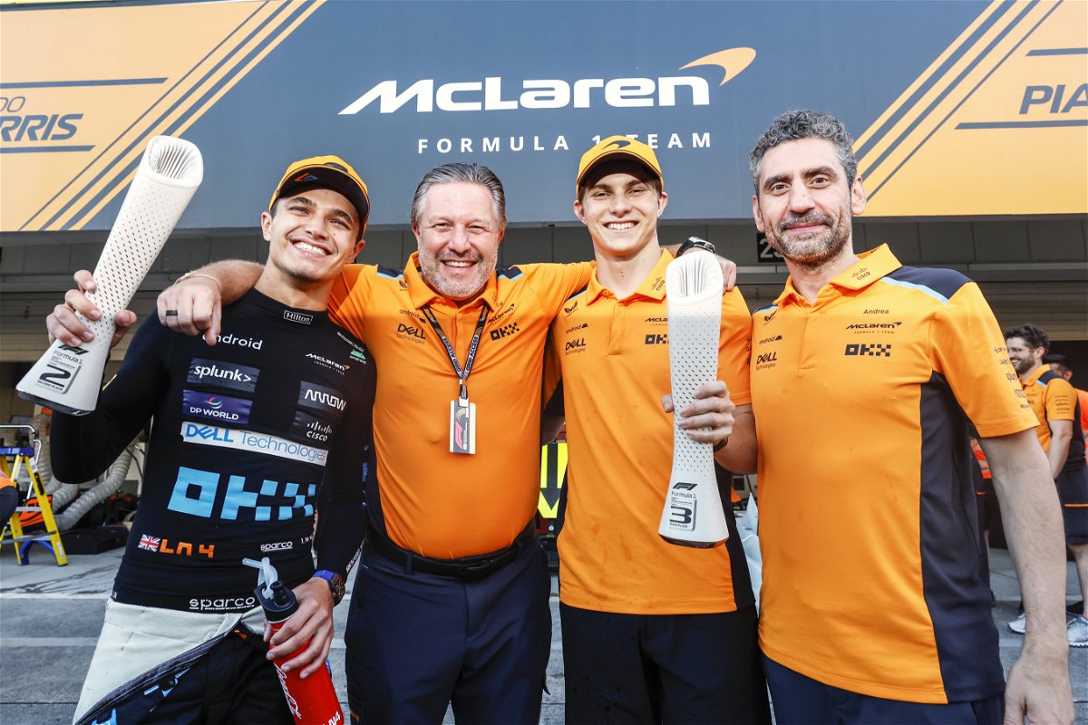 Lando Norris, Zak Brown, Oscar Piastri, & Andrea Stella
