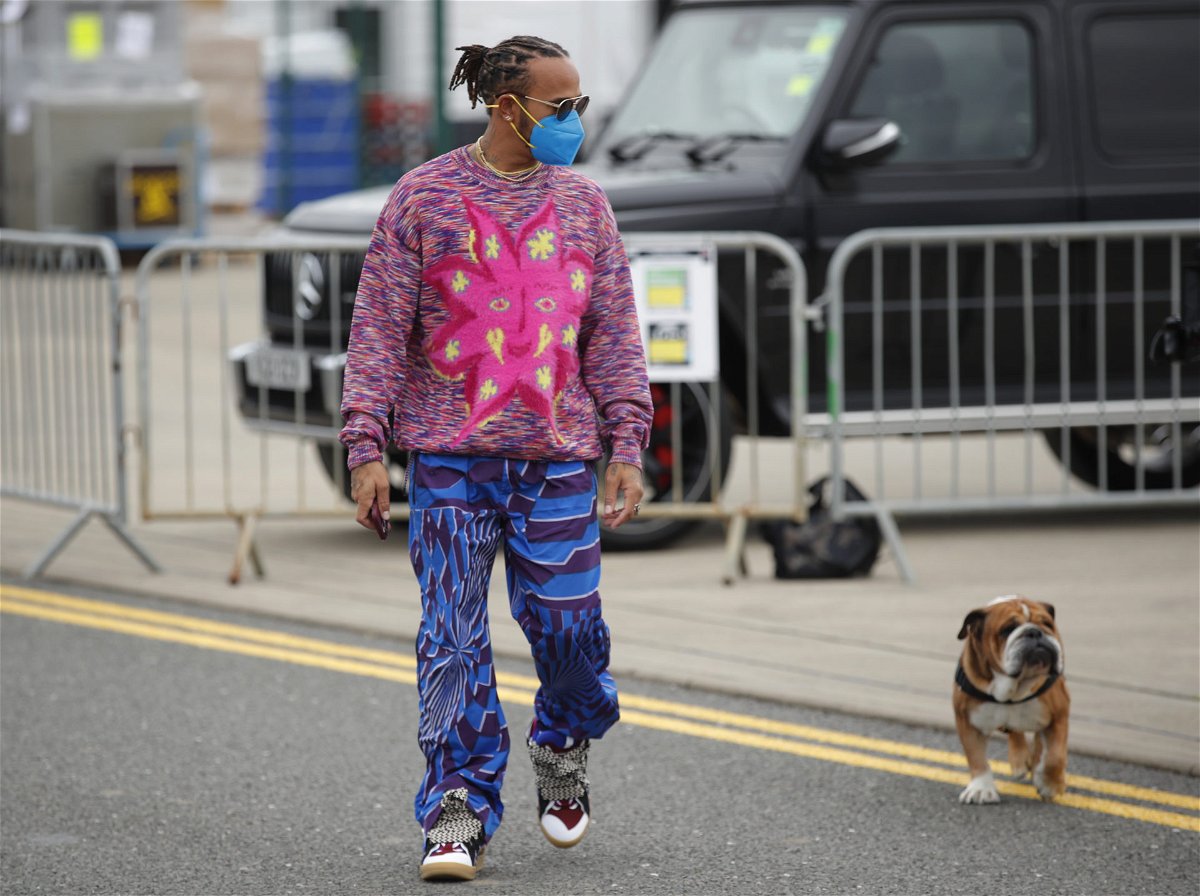 Lewis Hamilton in the paddock at Silverstone