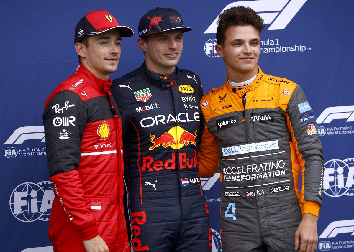 Charles Leclerc, Max Verstappen and Lando Norris