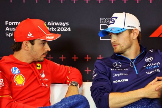 (L to R): Charles Leclerc (MON) Ferrari and Logan Sargeant (USA) Williams Racing in the FIA Press Conference.
27.06.2024. Formula 1 World Championship, Rd 11, Austrian Grand Prix, Spielberg, Austria, Preparation Day.
- www.xpbimages.com, EMail: requests@xpbimages.com © Copyright: Batchelor / XPB Images