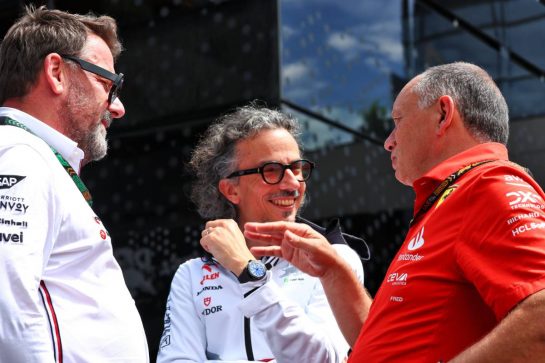 (L to R): Gwen Lagrue, Head of Mercedes AMG Driver Development with Laurent Mekies (FRA) RB Technical Director and Frederic Vasseur (FRA) Ferrari Team Principal.
27.06.2024. Formula 1 World Championship, Rd 11, Austrian Grand Prix, Spielberg, Austria, Preparation Day.
- www.xpbimages.com, EMail: requests@xpbimages.com © Copyright: Coates / XPB Images