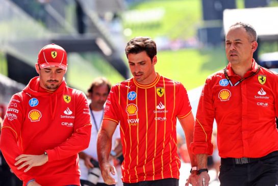 (L to R): Charles Leclerc (MON) Ferrari with Carlos Sainz Jr (ESP) Ferrari and Diego Ioverno (ITA) Ferrari Sporting Director.
27.06.2024. Formula 1 World Championship, Rd 11, Austrian Grand Prix, Spielberg, Austria, Preparation Day.
- www.xpbimages.com, EMail: requests@xpbimages.com © Copyright: Batchelor / XPB Images