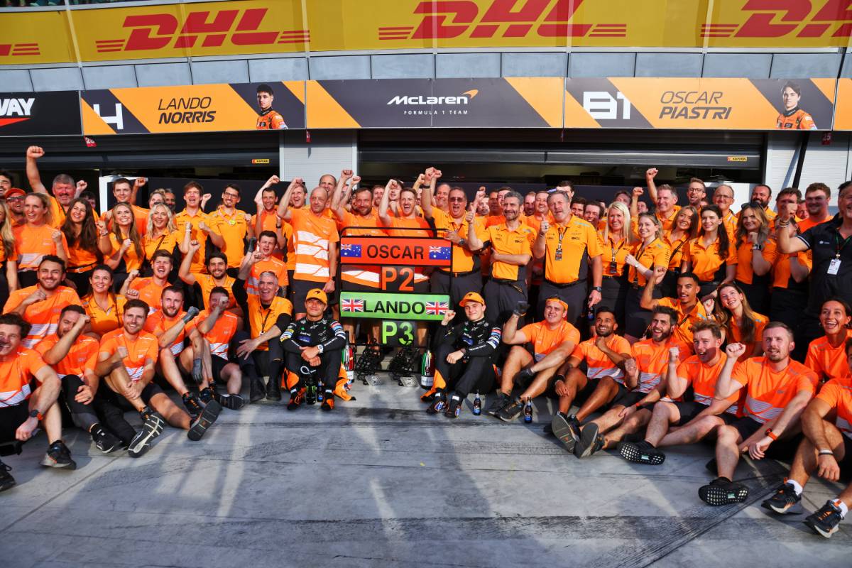 Lando Norris (GBR) McLaren and Oscar Piastri (AUS) McLaren celebrate a 2-3 finish with the team. 01.09.2024. Formula 1 World Championship, Rd 16, Italian Grand Prix, Monza, Italy, Race Day. - www.xpbimages.com, EMail: requests@xpbimages.com &copy; Copyright: XPB Images