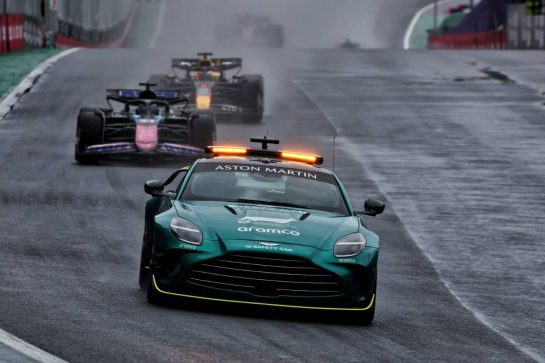 Esteban Ocon (FRA) Alpine F1 Team A524 leads behind the Aston Martin FIA Safety Car.
03.11.2024. Formula 1 World Championship, Rd 21, Brazilian Grand Prix, Sao Paulo, Brazil, Race Day.
- www.xpbimages.com, EMail: requests@xpbimages.com &copy; Copyright: Charniaux / XPB Images