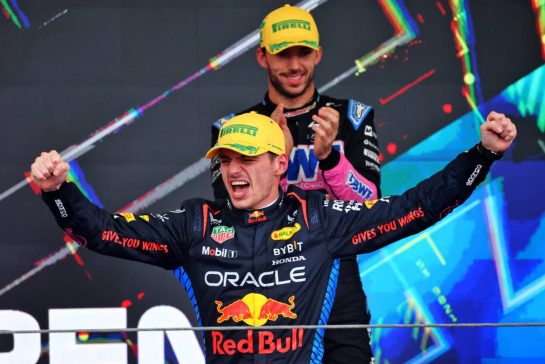 Race winner Max Verstappen (NLD) Red Bull Racing celebrates on the podium.
03.11.2024. Formula 1 World Championship, Rd 21, Brazilian Grand Prix, Sao Paulo, Brazil, Race Day.
- www.xpbimages.com, EMail: requests@xpbimages.com &copy; Copyright: Batchelor / XPB Images