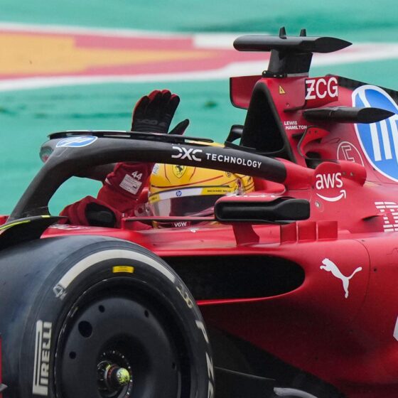 Hamilton in action with Ferrari as first images emerge