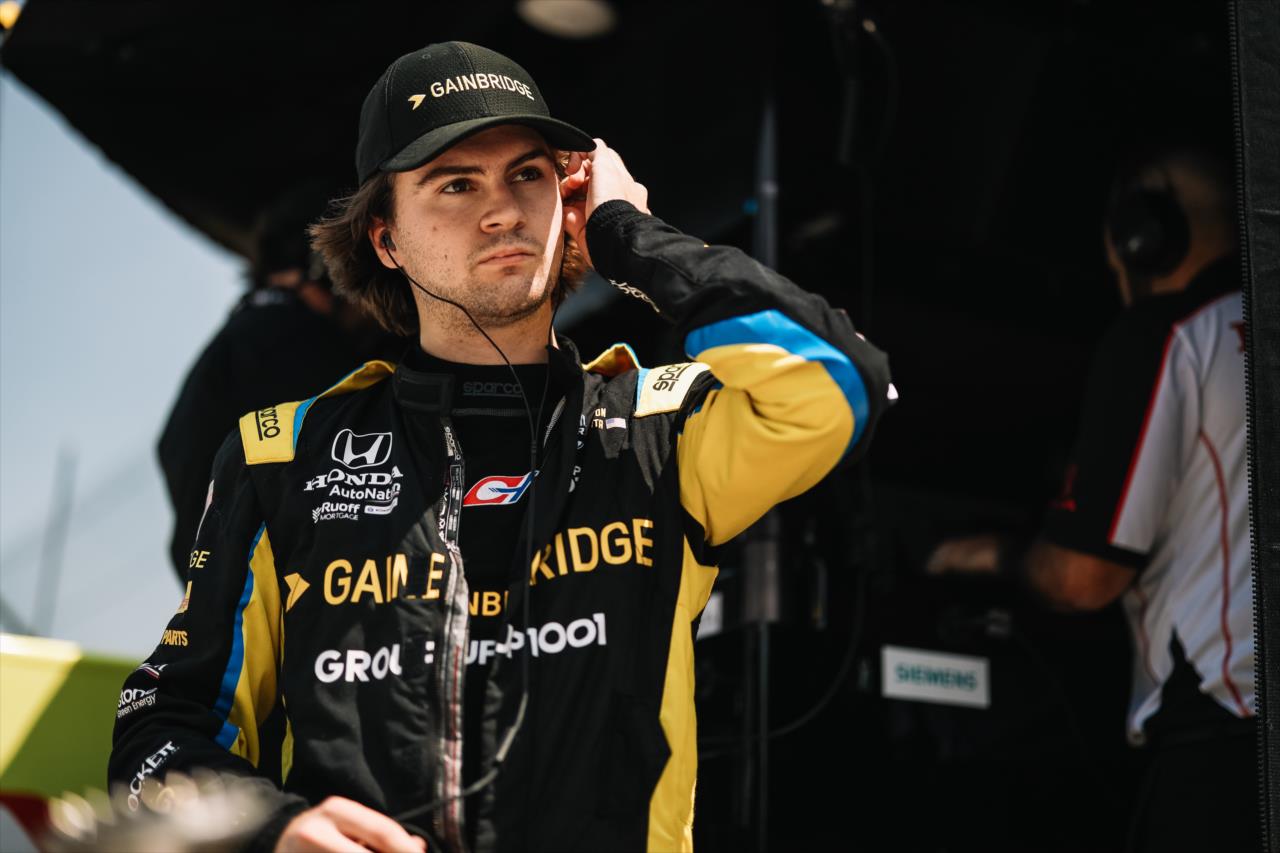 Andretti Autosport's Colton Herta on the pit wall at Indianapolis Motor Speedway