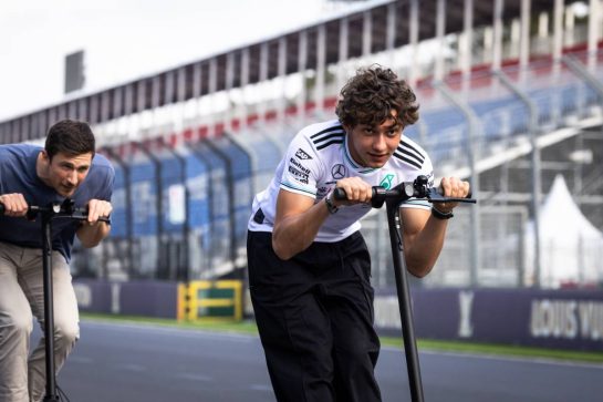 Andrea Kimi Antonelli (ITA) Mercedes AMG F1 rides the circuit on a scooter.
12.03.2025. Formula 1 World Championship, Rd 1, Australian Grand Prix, Albert Park, Melbourne, Australia, Preparation Day.
- www.xpbimages.com, EMail: requests@xpbimages.com &copy; Copyright: Bearne / XPB Images