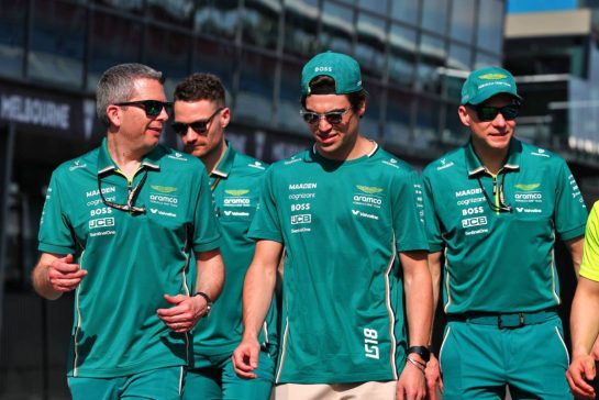 Lance Stroll (CDN) Aston Martin F1 Team AMR25 walks the circuit with the team.
12.03.2025. Formula 1 World Championship, Rd 1, Australian Grand Prix, Albert Park, Melbourne, Australia, Preparation Day.
- www.xpbimages.com, EMail: requests@xpbimages.com &copy; Copyright: Batchelor / XPB Images