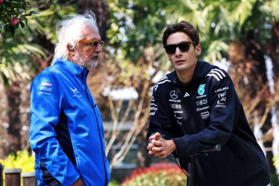 (L to R): Flavio Briatore (ITA) Alpine F1 Team Executive Advisor with George Russell (GBR) Mercedes AMG F1.
20.03.2025. Formula 1 World Championship, Rd 2, Chinese Grand Prix, Shanghai, China, Preparation Day.
- www.xpbimages.com, EMail: requests@xpbimages.com © Copyright: Bearne / XPB Images