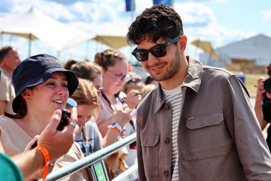 Esteban Ocon (FRA) Haas F1 Team with fans.
03.07.2025. Formula 1 World Championship, Rd 12, British Grand Prix, Silverstone, England, Preparation Day.
- www.xpbimages.com, EMail: requests@xpbimages.com &copy; Copyright: Moy / XPB Images