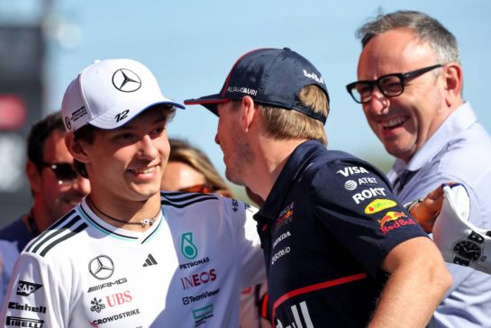 (L to R): Andrea Kimi Antonelli (ITA) Mercedes AMG F1 with Max Verstappen (NLD) Red Bull Racing.
31.07.2025. Formula 1 World Championship, Rd 14, Hungarian Grand Prix, Budapest, Hungary, Preparation Day.
- www.xpbimages.com, EMail: requests@xpbimages.com © Copyright: Bearne / XPB Images