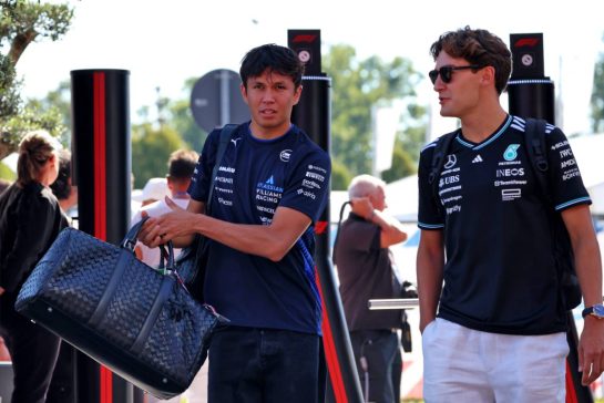 (L to R): Alexander Albon (THA) Atlassian Williams Racing with George Russell (GBR) Mercedes AMG F1.
04.09.2025. Formula 1 World Championship, Rd 16, Italian Grand Prix, Monza, Italy, Preparation Day.
 - www.xpbimages.com, EMail: requests@xpbimages.com &copy; Copyright: Rew / XPB Images