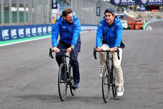 (L to R): Stuart Barlow (GBR) Alpine F1 Team Performance Engineer rides the circuit with Franco Colapinto (ARG) Alpine F1 Team.
06.11.2025. Formula 1 World Championship, Rd 21, Brazilian Grand Prix, Sao Paulo, Brazil, Preparation Day.
- www.xpbimages.com, EMail: requests@xpbimages.com &copy; Copyright: Batchelor / XPB Images