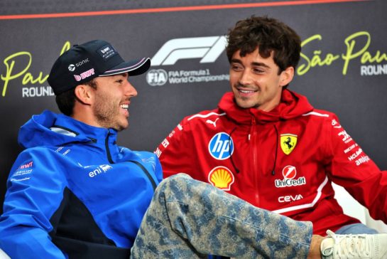(L to R): Pierre Gasly (FRA) Alpine F1 Team and Charles Leclerc (MON) Ferrari in the FIA Press Conference.
06.11.2025. Formula 1 World Championship, Rd 21, Brazilian Grand Prix, Sao Paulo, Brazil, Preparation Day.
- www.xpbimages.com, EMail: requests@xpbimages.com &copy; Copyright: Batchelor / XPB Images