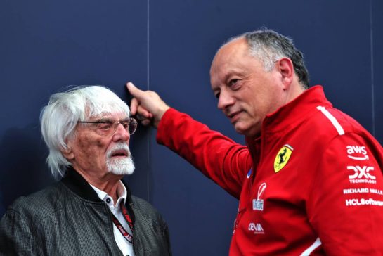 (L to R): Bernie Ecclestone (GBR) with Frederic Vasseur (FRA) Ferrari Team Principal.
06.11.2025. Formula 1 World Championship, Rd 21, Brazilian Grand Prix, Sao Paulo, Brazil, Preparation Day.
 - www.xpbimages.com, EMail: requests@xpbimages.com &copy; Copyright: Rew / XPB Images