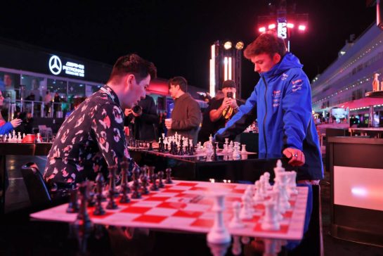 Pierre Gasly (FRA) Alpine F1 Team plays chess in the paddock.
19.11.2025. Formula 1 World Championship, Rd 22, Las Vegas Grand Prix, Las Vegas, Nevada, USA, Preparation Day.
- www.xpbimages.com, EMail: requests@xpbimages.com &copy; Copyright: Moy / XPB Images