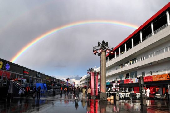 Circuit atmosphere - rainbow above the paddock.
19.11.2025. Formula 1 World Championship, Rd 22, Las Vegas Grand Prix, Las Vegas, Nevada, USA, Preparation Day.
- www.xpbimages.com, EMail: requests@xpbimages.com &copy; Copyright: Batchelor / XPB Images