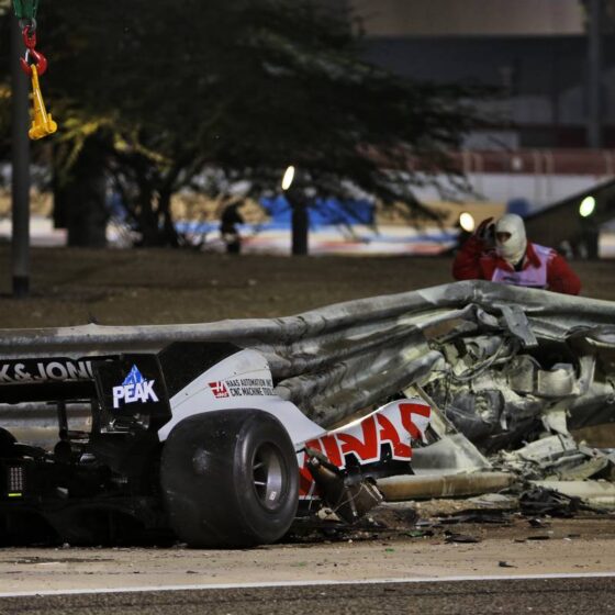 Five years on: Grosjean reunites with fiery Bahrain GP helmet
