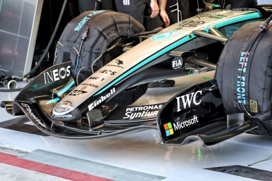 Mercedes AMG Formula One Team W17 front wing.
12.02.2026. Formula 1 Testing, Bahrain Test One, Sakhir, Bahrain, Day Two.
- www.xpbimages.com, EMail: requests@xpbimages.com &copy; Copyright: Batchelor / XPB Images