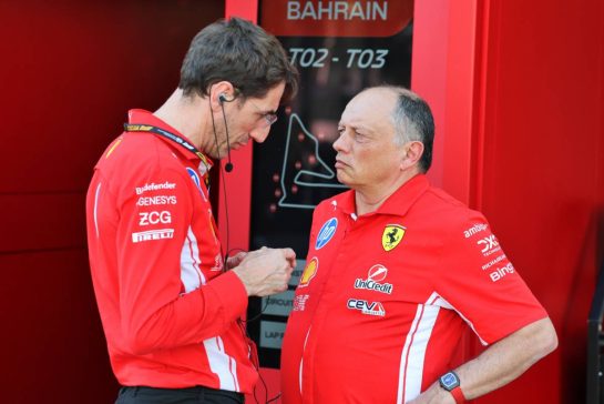 (L to R): Matteo Togninalli (ITA) Scuderia Ferrari Head of Track Engineering with Frederic Vasseur (FRA) Scuderia Ferrari Team Principal.
18.02.2026. Formula 1 Testing, Bahrain Test Two, Sakhir, Bahrain, Day One.
- www.xpbimages.com, EMail: requests@xpbimages.com &copy; Copyright: Moy / XPB Images