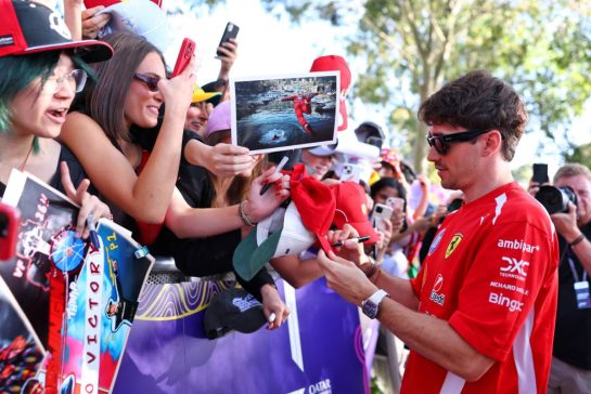 Charles Leclerc (MON) Scuderia Ferrari with fans.
05.03.2026. Formula 1 World Championship, Rd 1, Australian Grand Prix, Albert Park, Melbourne, Australia, Preparation Day.
- www.xpbimages.com, EMail: requests@xpbimages.com &copy; Copyright: Bearne / XPB Images