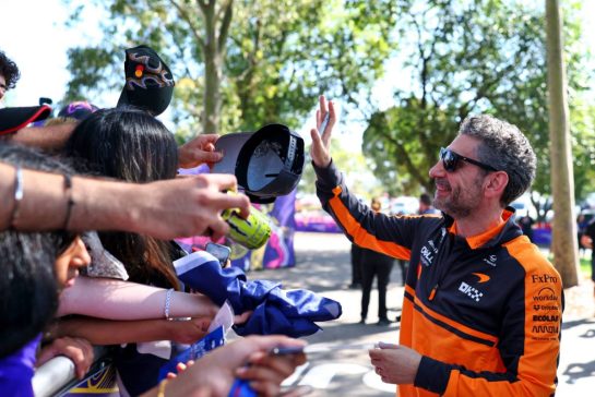 Andrea Stella (ITA) McLaren F1 Team Team Principal with fans.
05.03.2026. Formula 1 World Championship, Rd 1, Australian Grand Prix, Albert Park, Melbourne, Australia, Preparation Day.
- www.xpbimages.com, EMail: requests@xpbimages.com &copy; Copyright: Bearne / XPB Images