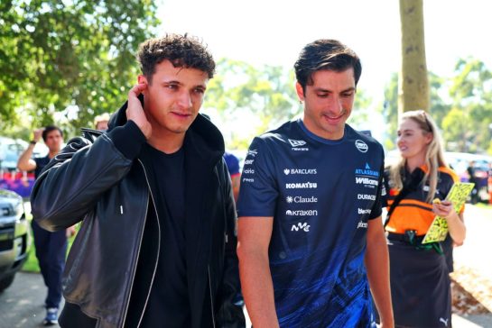 (L to R): Lando Norris (GBR) McLaren F1 Team with Carlos Sainz (ESP) Williams F1 Team.
05.03.2026. Formula 1 World Championship, Rd 1, Australian Grand Prix, Albert Park, Melbourne, Australia, Preparation Day.
- www.xpbimages.com, EMail: requests@xpbimages.com &copy; Copyright: Bearne / XPB Images