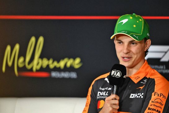 Oscar Piastri (AUS) McLaren F1 Team in the FIA Press Conference.
05.03.2026. Formula 1 World Championship, Rd 1, Australian Grand Prix, Albert Park, Melbourne, Australia, Preparation Day.
- www.xpbimages.com, EMail: requests@xpbimages.com &copy; Copyright: Price	/ XPB Images