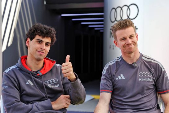 (L to R): Gabriel Bortoleto (BRA) Audi F1 Team with Nico Hulkenberg (GER) Audi F1 Team.
05.03.2026. Formula 1 World Championship, Rd 1, Australian Grand Prix, Albert Park, Melbourne, Australia, Preparation Day.
- www.xpbimages.com, EMail: requests@xpbimages.com &copy; Copyright: Bearne / XPB Images