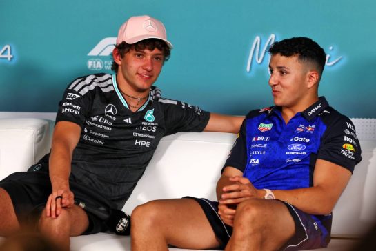 (L to R): Andrea Kimi Antonelli (ITA) Mercedes AMG Formula One Team and Isack Hadjar (FRA) Red Bull Racing in the FIA Press Conference.
30.04.2026. Formula 1 World Championship, Rd 4, Miami Grand Prix, Miami, Florida, USA, Preparation Day.
- www.xpbimages.com, EMail: requests@xpbimages.com © Copyright: Patching / XPB Images