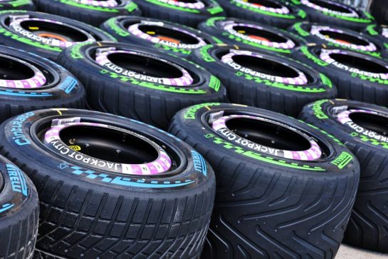 Wet and intermediate Pirelli tyres.
21.05.2026. Formula 1 World Championship, Rd 5, Canadian Grand Prix, Montreal, Canada, Preparation Day.
- www.xpbimages.com, EMail: requests@xpbimages.com © Copyright: Batchelor / XPB Images