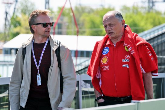 (L to R): Heikki Kovalainen (FIN) with Frederic Vasseur (FRA) Scuderia Ferrari Team Principal.
21.05.2026. Formula 1 World Championship, Rd 5, Canadian Grand Prix, Montreal, Canada, Preparation Day.
- www.xpbimages.com, EMail: requests@xpbimages.com © Copyright: Moy / XPB Images